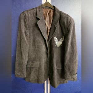 Elegant Charcoal Blazer with Embroidered Eagle